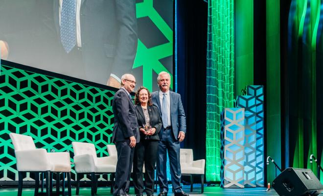Albert Faro, MD, and C. Richard Mattingly presented Dr. Janice Abbott with the 2019 Carolyn and C. Richard Mattingly Leadership in Mental Health Care Award. (From left, Faro, Abbott, Mattingly.)