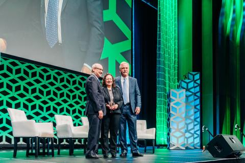 Albert Faro, MD, and C. Richard Mattingly presented Dr. Janice Abbott with the 2019 Carolyn and C. Richard Mattingly Leadership in Mental Health Care Award. (From left, Faro, Abbott, Mattingly.)